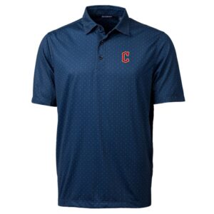 Men's Cutter & Buck Navy Cleveland Guardians Pike Double Dot Print Stretch Polo