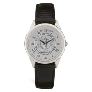 Silver Albany Great Danes Team Medallion Black Leather Wristwatch