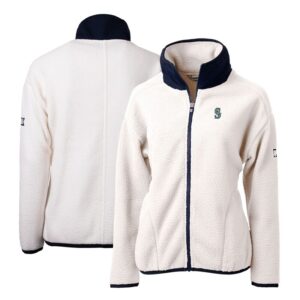 Women's Cutter & Buck White/Navy Seattle Mariners Cascade Eco Sherpa Fleece Full-Zip Jacket