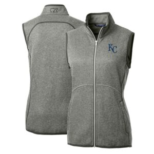 Women's Cutter & Buck Heathered Gray Kansas City Royals Mainsail Sweater-Knit Full-Zip Vest