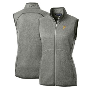 Women's Cutter & Buck Heathered Gray Pittsburgh Pirates Mainsail Sweater-Knit Full-Zip Vest