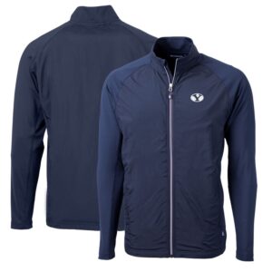Men's Cutter & Buck Navy BYU Cougars Big & Tall Adapt Eco Knit Hybrid Recycled Full-Zip Jacket