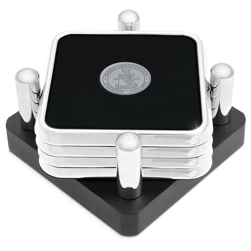 Silver Emerson College Lions 4-Piece Square Coaster Set in Presentation Stand