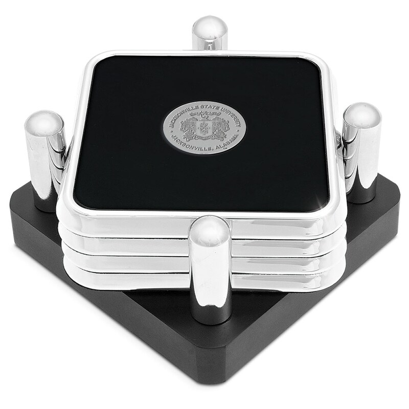 Silver Jacksonville State Gamecocks 4-Piece Square Coaster Set in Presentation Stand