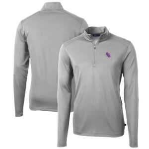 Men's Cutter & Buck Gray Stephen F Austin Lumberjacks Big & Tall Virtue Eco Pique Recycled Quarter-Zip Pullover Top