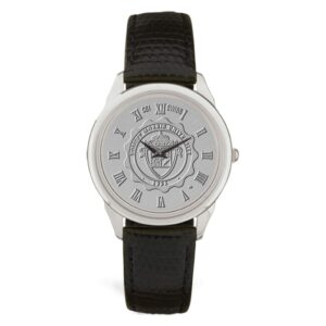 Men's Silver Robert Morris Colonials Medallion Black Leather Wristwatch