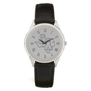 Men's Silver Stephen F Austin Lumberjacks Medallion Black Leather Wristwatch