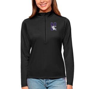 Women's Antigua Black Northwestern Wildcats Tribute Quarter-Zip Pullover Top