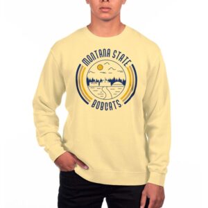 Men's Uscape Apparel Yellow Montana State Bobcats Pigment Dyed Fleece Crew Neck Sweatshirt