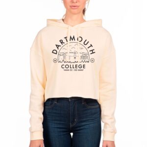 Women's Uscape Apparel Cream Dartmouth Big Green Circle Scene Raw Edge Cropped Pullover Hoodie