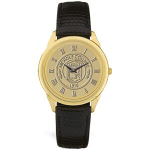 Men's Gold Nichols College Bison Medallion Leather Wristwatch
