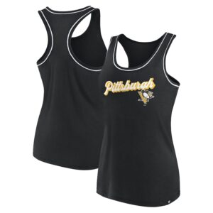 Women's Fanatics Black Pittsburgh Penguins Wordmark Logo Racerback Scoop Neck Tank Top