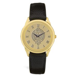 Gold Fordham Rams Personalized Medallion Black Leather Wristwatch