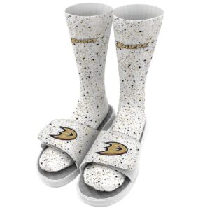 Youth ISlide White Anaheim Ducks Speckle Socks & Slide Sandals Bundle