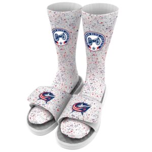 Youth ISlide White Columbus Blue Jackets Speckle Socks & Slide Sandals Bundle
