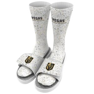 Youth ISlide White Vegas Golden Knights Speckle Socks & Slide Sandals Bundle