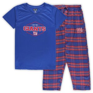 Women's Concepts Sport Royal/Red New York Giants Plus Size Badge T-Shirt & Pants Sleep Set