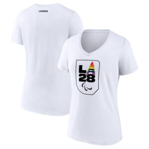 Women's White LA 2028 Summer Olympics Logo Pride V-Neck T-Shirt