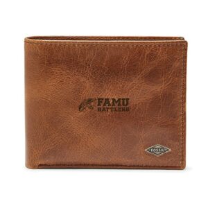 Men's Fossil Brown Florida A&M Rattlers Leather Ryan RFID Passcase Wallet