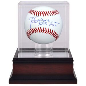 Rod Carew Minnesota Twins Autographed Baseball with "3053 Hits" Inscription & Mahogany Baseball Display Case