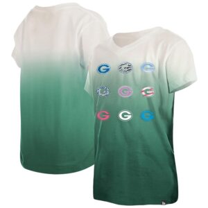 Youth New Era Green Green Bay Packers Multi Logo Ombre V-Neck T-Shirt
