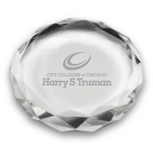 Harry S Truman College Falcons 3'' Optic Crystal Faceted Paperweight
