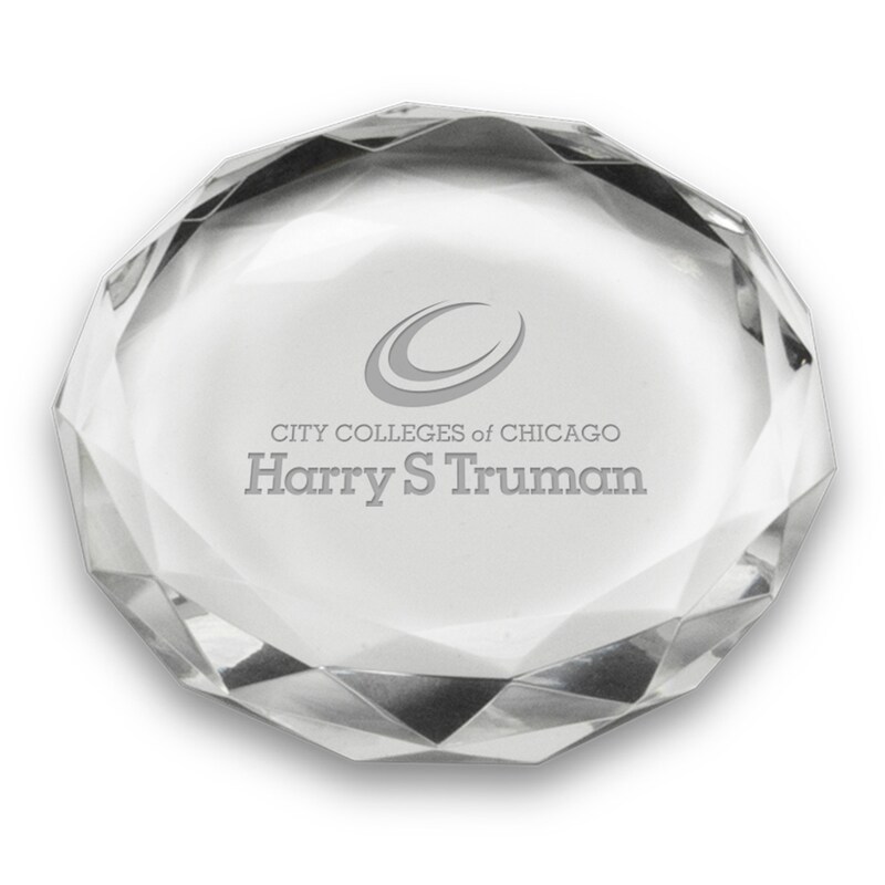 Harry S Truman College Falcons 3'' Optic Crystal Faceted Paperweight