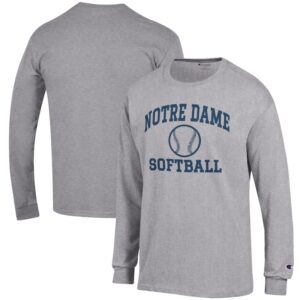 Men's Champion Gray Notre Dame Fighting Irish Softball Icon Long Sleeve T-Shirt