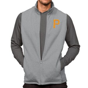 Men's Antigua Heathered Gray Pittsburgh Pirates Course Full-Zip Vest