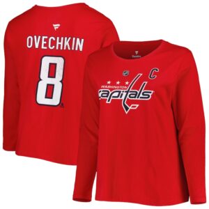 Women's Profile Alexander Ovechkin Red Washington Capitals Plus Size Distressed Printed Name & Number Long Sleeve T-Shirt