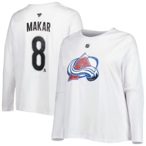 Women's Profile Cale Makar White Colorado Avalanche Plus Size Distressed Printed Name & Number Long Sleeve T-Shirt