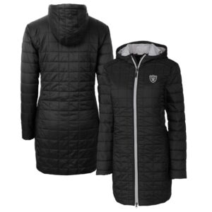 Women's Cutter & Buck Black Las Vegas Raiders Rainier Primaloft Eco Hooded Long Lightweight Coat