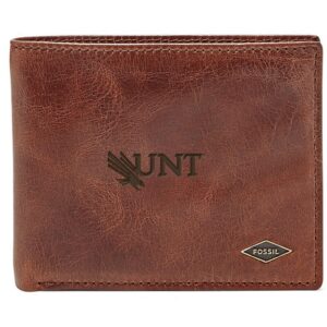 Men's Fossil Brown North Texas Mean Green Leather Ryan RFID Flip ID Bifold Wallet