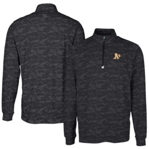 Men's Cutter & Buck Black Athletics Traverse Camo Print Stretch Quarter-Zip Pullover Top