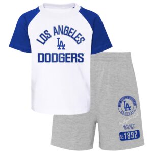 Toddler White/Heather Gray Los Angeles Dodgers Two-Piece Groundout Baller Raglan T-Shirt & Shorts Set