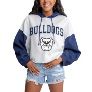 Women's Gameday Couture Navy/White Butler Bulldogs Good Time Colorblocked Cropped Hoodie
