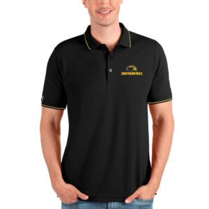 Men's Antigua Black/Gold Southern Miss Golden Eagles Affluent Polo