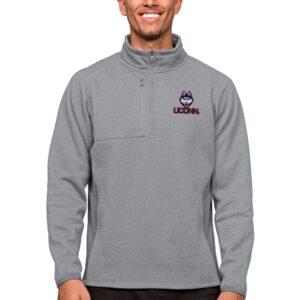 Men's Antigua Heather Gray UConn Huskies Course Quarter-Zip Pullover Top