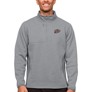 Men's Antigua Heather Gray UTEP Miners Course Quarter-Zip Pullover Top