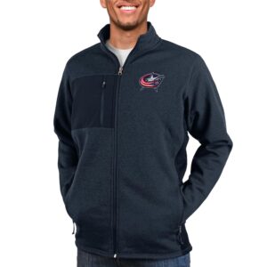 Men's Antigua Heather Navy Columbus Blue Jackets Course Full-Zip Jacket