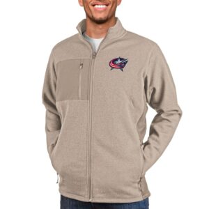 Men's Antigua Oatmeal Columbus Blue Jackets Course Full-Zip Jacket
