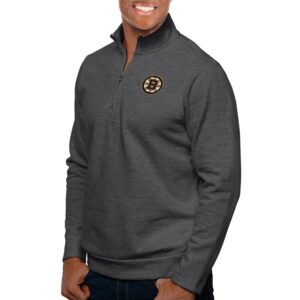 Men's Antigua Charcoal Boston Bruins Gambit Quarter-Zip Pullover Top