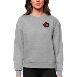 Women's Antigua Heather Gray Ottawa Senators Primary Logo Victory Crewneck Pullover Sweatshirt