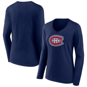 Women's Navy Montreal Canadiens Team Logo Long Sleeve V-Neck T-Shirt