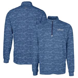 Men's Cutter & Buck Navy Pennsylvania Quakers Traverse Camo Print Stretch Quarter-Zip Pullover Top