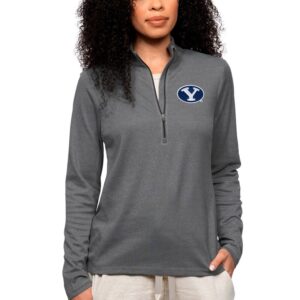 Women's Antigua Heather Charcoal BYU Cougars Epic Quarter-Zip Pullover Top