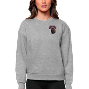 Women's Antigua Heather Gray Montana Grizzlies Logo Victory Crewneck Pullover Sweatshirt
