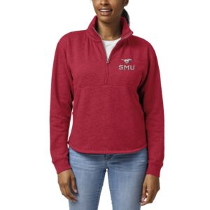 Women's League Collegiate Wear Heather Red SMU Mustangs Victory Springs Tri-Blend Quarter-Zip Pullover Sweatshirt