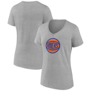 Women's Heather Gray New York Knicks Alternate Logo V-Neck T-Shirt