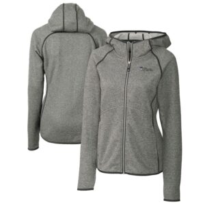 Women's Cutter & Buck Heather Gray New York Jets Throwback Logo Mainsail Full-Zip Jacket